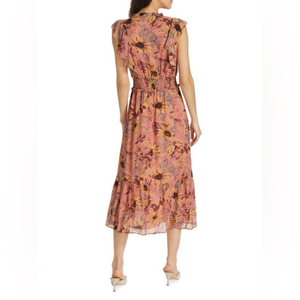PAIGE Katharina Floral Silk Midi Dress Size Large Ruffle Feminine - Picture 3 of 16